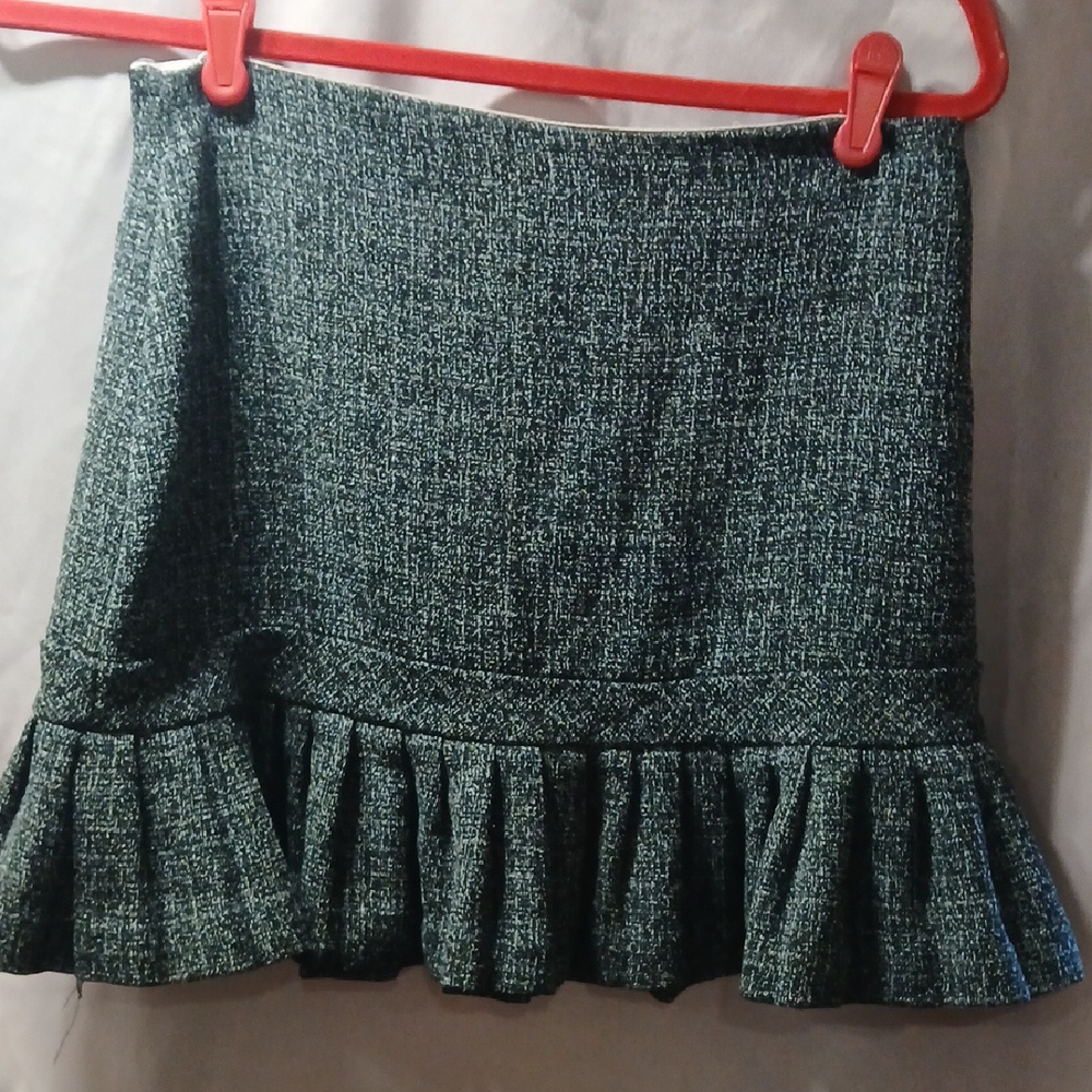 Necessary Objects Teal Tweed Ruffle Mini Skirt